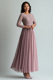 Blonder Blush Chiffon Scoop hals En linje Kjole til brudens mor