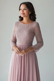 Blonder Blush Chiffon Scoop hals En linje Kjole til brudens mor