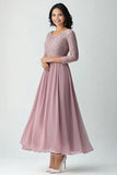 Blonder Blush Chiffon Scoop hals En linje Kjole til brudens mor