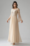 Aprikos Blonder Flare Ermer Chiffon Scoop Hals Brudens Mor Kjole