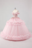 Prinsesse Blush ballkjole kald skulder volanger tyll quinceanera kjole med paljettbroderi