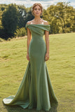 Sage Slim Off The Shoulder Drapert Hals Lang Fishtail Formell Kjole Med Bred Hem