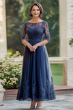 Elegant Navy Blonder A Line Baby Of The Bride Kjole med 3/4 ermer