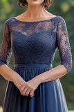 Elegant Navy Blonder A Line Baby Of The Bride Kjole med 3/4 ermer