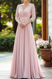 Rosa Elegant Blonder Chiffon Mor Til Bruden Kjole med 3/4 ermer