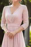 Rosa Elegant Blonder Chiffon Mor Til Bruden Kjole med 3/4 ermer