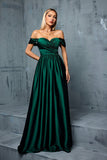 Army Green Off the Shoulder Sateng A-linje lang ballkjole