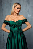 Army Green Off the Shoulder Sateng A-linje lang ballkjole