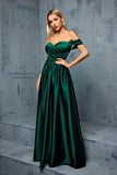 Army Green Off the Shoulder Sateng A-linje lang ballkjole