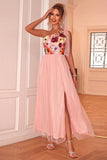 Blush Floral En Skulder A-linje Tyll Te Lengde Formell Kjole