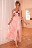 Blush Floral En Skulder A-linje Tyll Te Lengde Formell Kjole