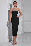 Svart One Shoulder Bodycon Lang Festkjole