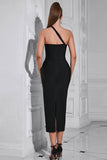 Svart One Shoulder Bodycon Lang Festkjole