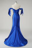 Royal Blue Mermaid Off the Shoulder plissert ballkjole