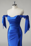 Royal Blue Mermaid Off the Shoulder plissert ballkjole