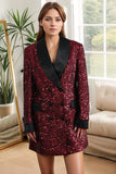 Glitrende Burgundy Bodycon Paljetter Maxi blazer til dame