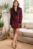 Glitrende Burgundy Bodycon Paljetter Maxi blazer til dame