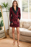 Glitrende Burgundy Bodycon Paljetter Maxi blazer til dame