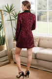 Glitrende Burgundy Bodycon Paljetter Maxi blazer til dame