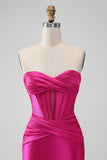 Fuchsia Bodycon Sweetheart Satin Korsett Kort ballkjole