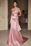 Blush Off the Shoulder Havfrue Sateng Lang Militær Ballkjole