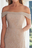 Off The Shoulder Taupe En linje blonder Appliqued Kjole til brudens mor