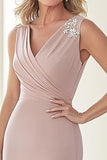 Elegant Taupe V-hals Applique Slire Matt Sateng Lang mor til bruden