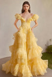Gul A Line Off The Shoulder Ruffles Formell Kjole