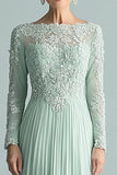 Elegant Mint Mor Til Bruden Langermet Appliques Kjole Med Blonder