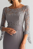 Elegant Sliver Shesth Scoop Lang Chiffon Mor Av Bruden Kjole Med Blonder Appliques