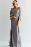 Elegant Sliver Shesth Scoop Lang Chiffon Mor Av Bruden Kjole Med Blonder Appliques