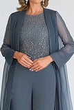 Elegant Twilight 2-delt Scoop Chiffon ankel-lang mor til bruden dresser med lange ermer