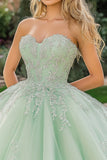 Mint ballkjole tyll kjæreste quinceanera kjole med applikasjoner