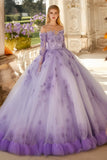 3D Blomst Lange Ermer Off The Shoulder Lilla Ballkjole Quinceanera Kjole