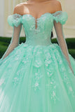 Mint Princess Off The Shoulder Tyll Applikert Quinceanera kjole