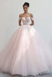 Prinsesse Rosa Ballkjole Off the Shoulder Tyll Quinceanera Kjole med applikasjoner