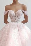 Prinsesse Rosa Ballkjole Off the Shoulder Tyll Quinceanera Kjole med applikasjoner