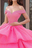 Off The Shoulder Fuchsia Appliqued Ball Kjole Quinceanera Kjole