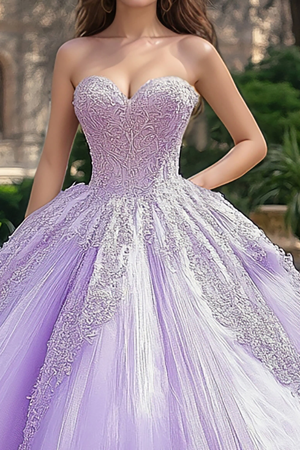 Ballkjole Lilla Stroppeløs Tyll Lang Quinceanera Kjole