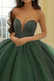 Mørkegrønn Ballkjole Stroppeløs Sweetheart Quinceanera Kjole