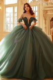 Oliven Off The Shoulder Organza Blonder Appliqued Quinceanera Kjole