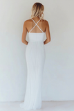 Bomull Hvit A Line Spaghetti Stropper Bodycon Graduation Kjole