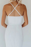 Bomull Hvit A Line Spaghetti Stropper Bodycon Graduation Kjole