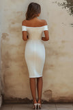 Chic Slire Sateng Hvit Off the Shoulder Kort Eksamen Kjole