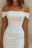 Chic Slire Sateng Hvit Off the Shoulder Kort Eksamen Kjole