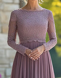 Svart slips Vintage Mauve Column Scoop Chiffon Lang Brudens mor kjole med blonder applikasjoner