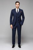 Navy Pinstripe 3 Piece One Button Notched Jakkeslag Menns Dresser