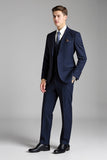 Navy Hakket jakkeslag Slim Fit 3-delt Pinstripe Herredresser