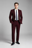 Burgundy 2 Pieces Notched Lapel Herredresser