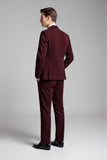 Burgundy 2 Pieces Notched Lapel Herredresser